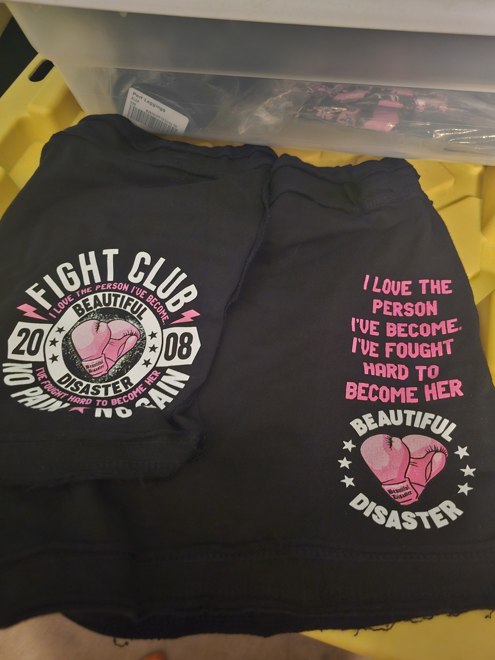 Girls' Black 'Fight Club' Graphic Shorts with Pink Accents
